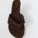 St Agni Everyday Thong Heel 50 in Coffee Suede - detail view