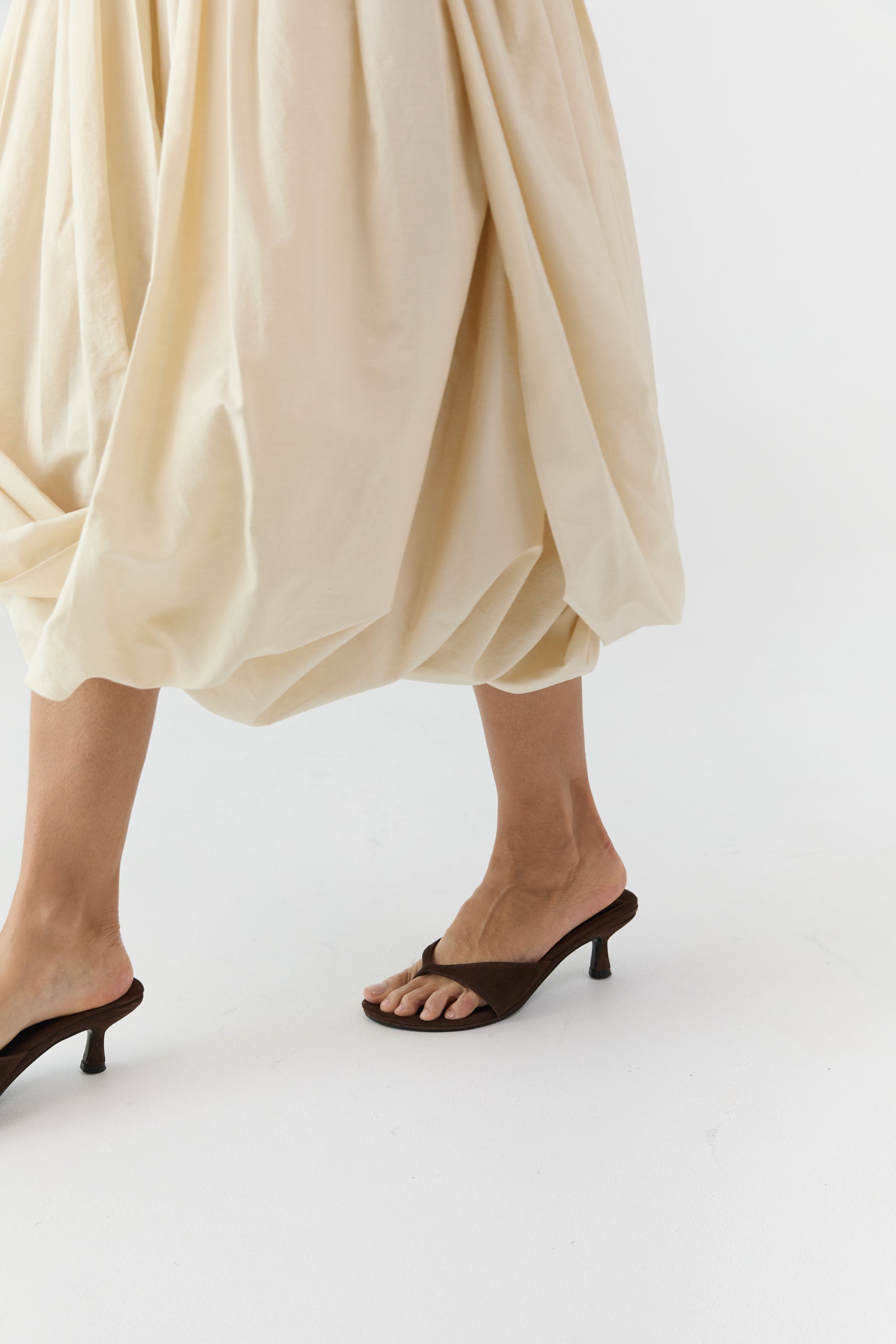 St Agni Everyday Thong Heel 50 in Coffee Suede - styled look