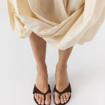 St Agni Everyday Thong Heel 50 in Coffee Suede - close up