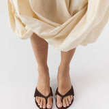 St Agni Everyday Thong Heel 50 in Coffee Suede - close up