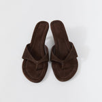 St Agni Everyday Thong Heel 50 in Coffee Suede - close up