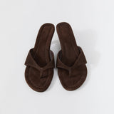 St Agni Everyday Thong Heel 50 in Coffee Suede - close up