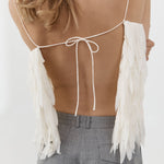 St Agni Fringe Tie Top in Talco - detail view