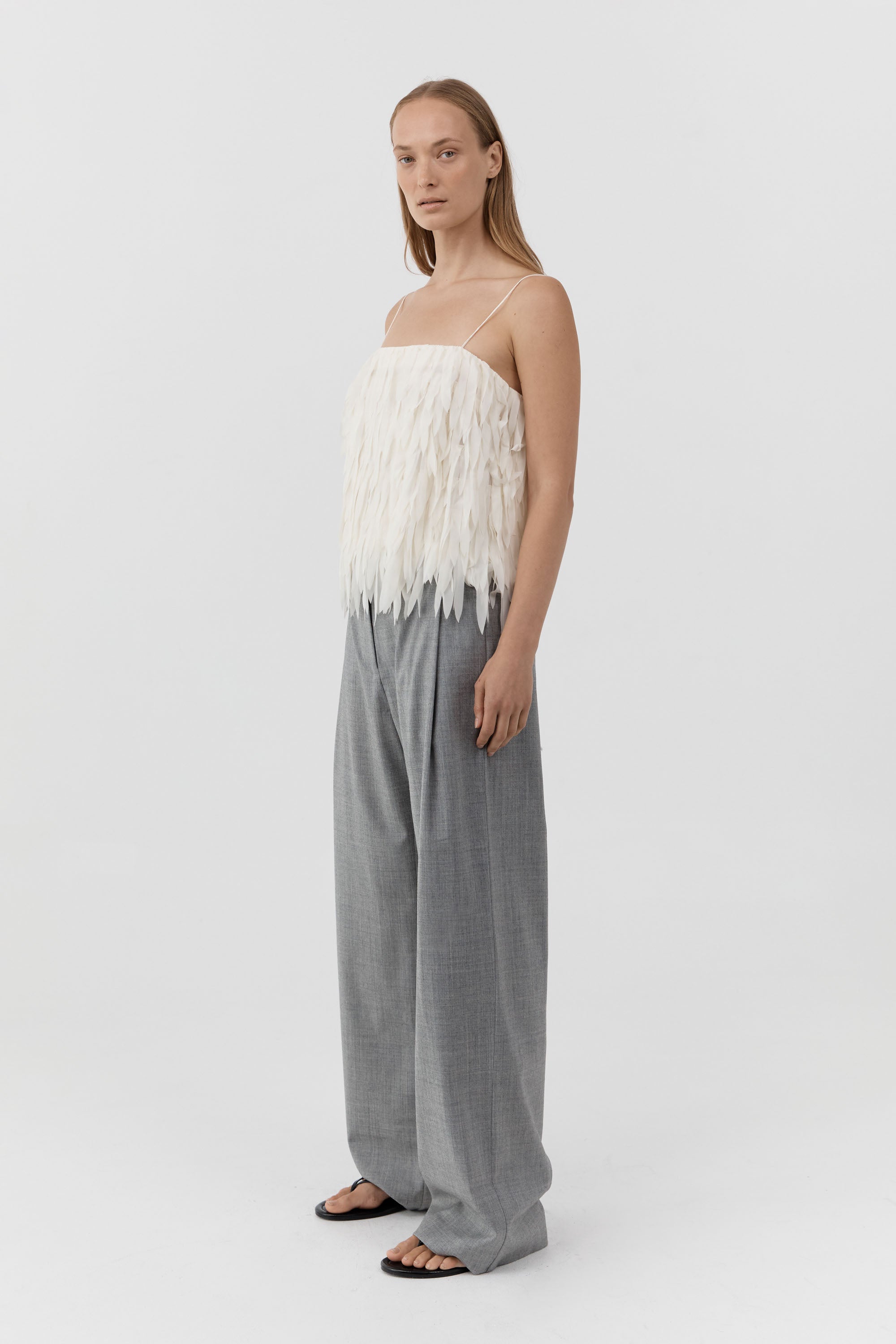 St Agni Fringe Tie Top in Talco - styled look