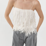 St Agni Fringe Tie Top in Talco - close up