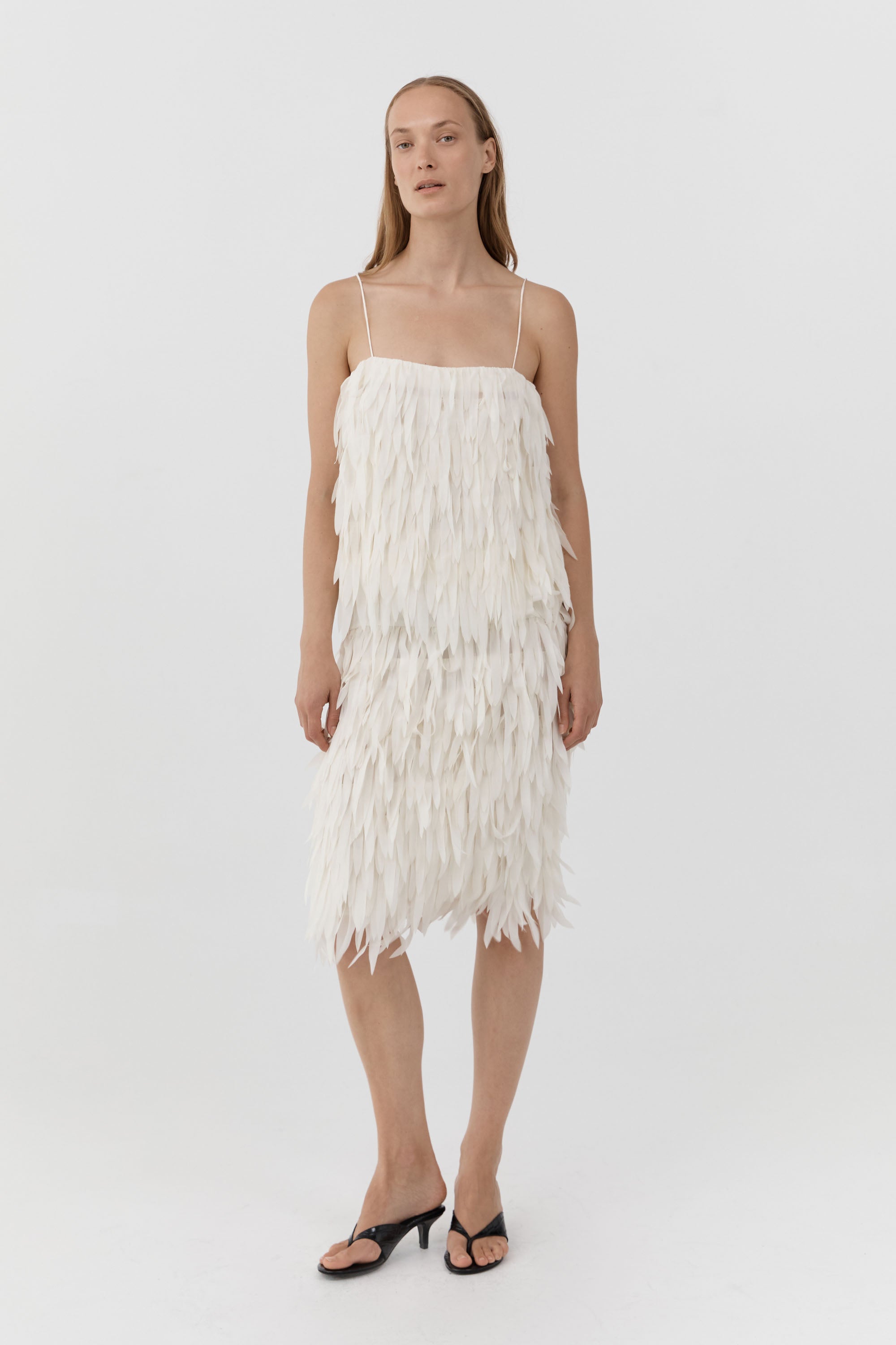 St Agni Fringe Tie Top in Talco - close up