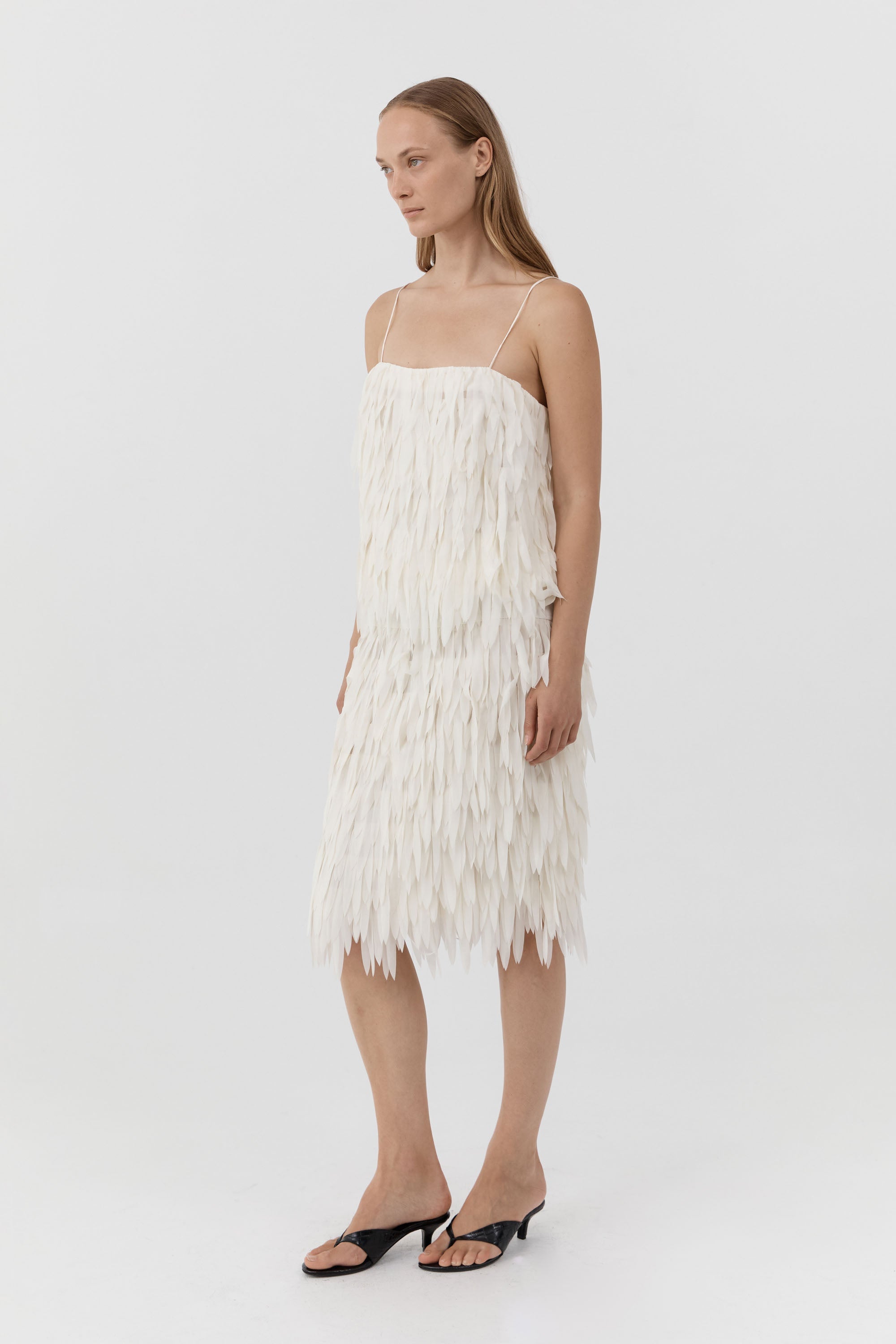 St Agni Fringe Tie Top in Talco - close up