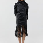 St Agni Leather Fringe Skirt in Black - side view