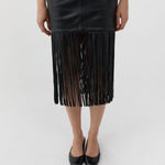 St Agni Leather Fringe Skirt in Black - detail view