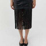 St Agni Leather Fringe Skirt in Black - detail view