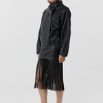 St Agni Leather Fringe Skirt in Black - styled look