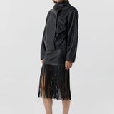 St Agni Leather Fringe Skirt in Black - styled look