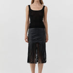 St Agni Leather Fringe Skirt in Black - close up