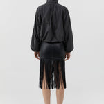 St Agni Leather Fringe Skirt in Black - close up