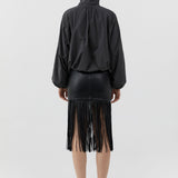 St Agni Leather Fringe Skirt in Black - close up