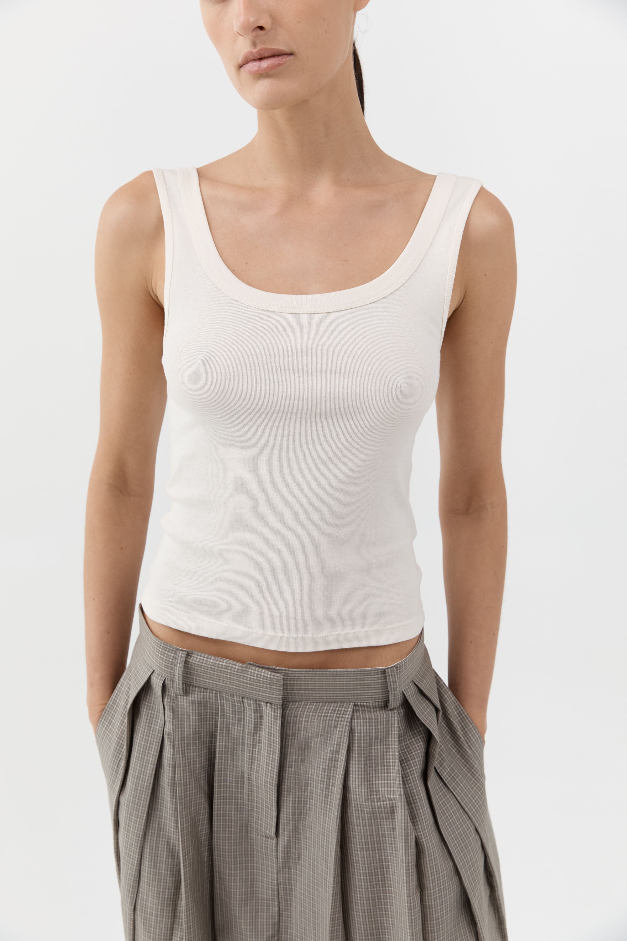 St Agni Organic Cotton Scooped Ballerina Top in Talco - detail view