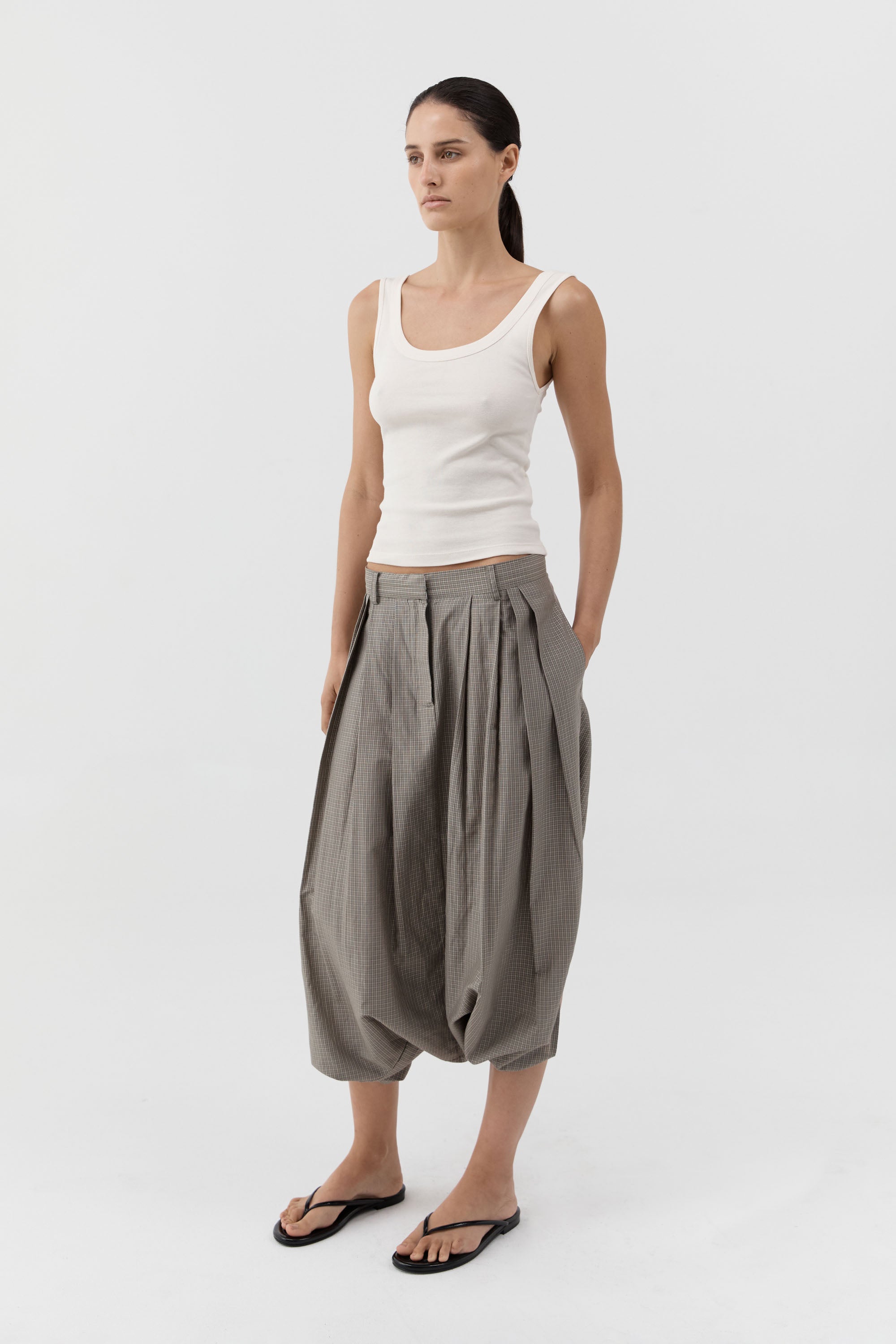 St Agni Organic Cotton Scooped Ballerina Top in Talco - styled look