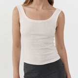 St Agni Organic Cotton Scooped Ballerina Top in Talco - close up