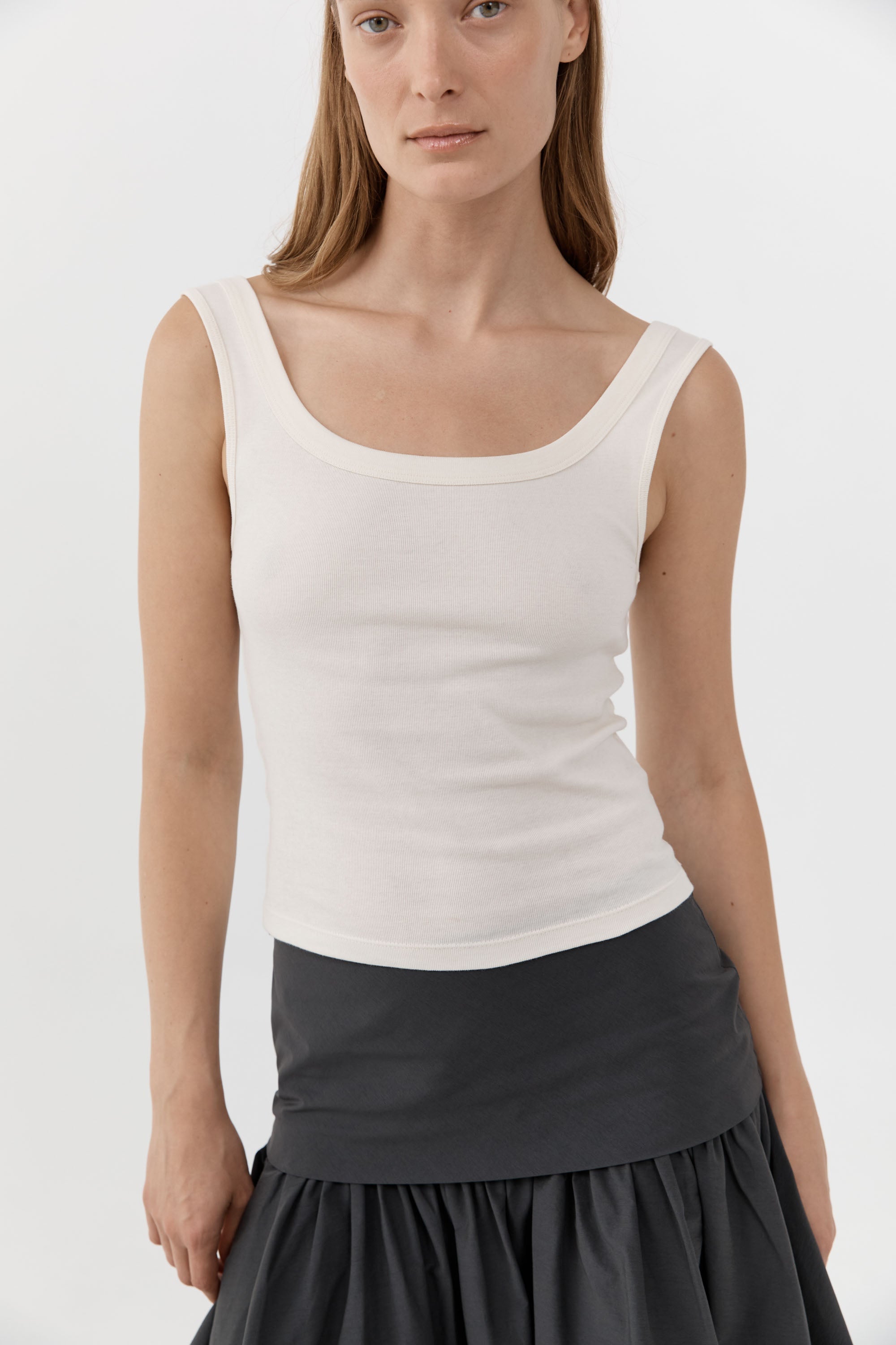 St Agni Organic Cotton Scooped Ballerina Top in Talco - close up