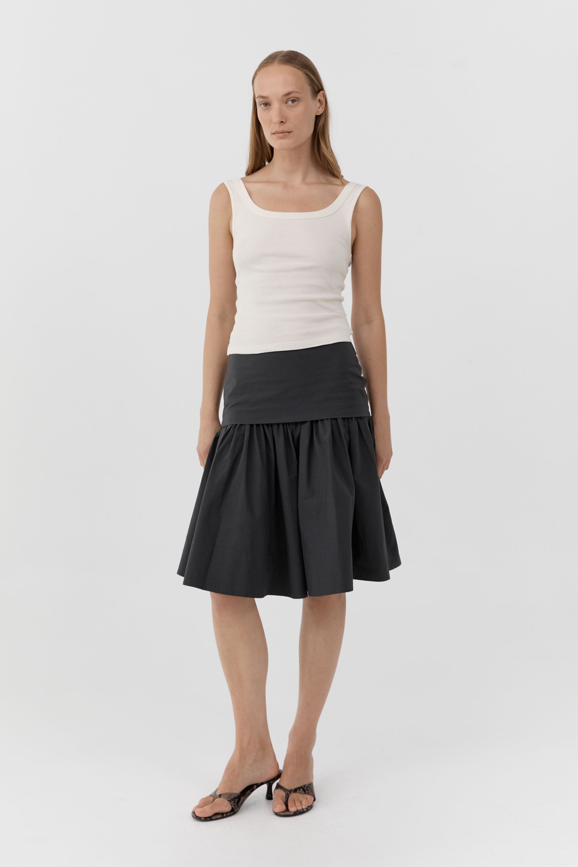St Agni Organic Cotton Scooped Ballerina Top in Talco - close up
