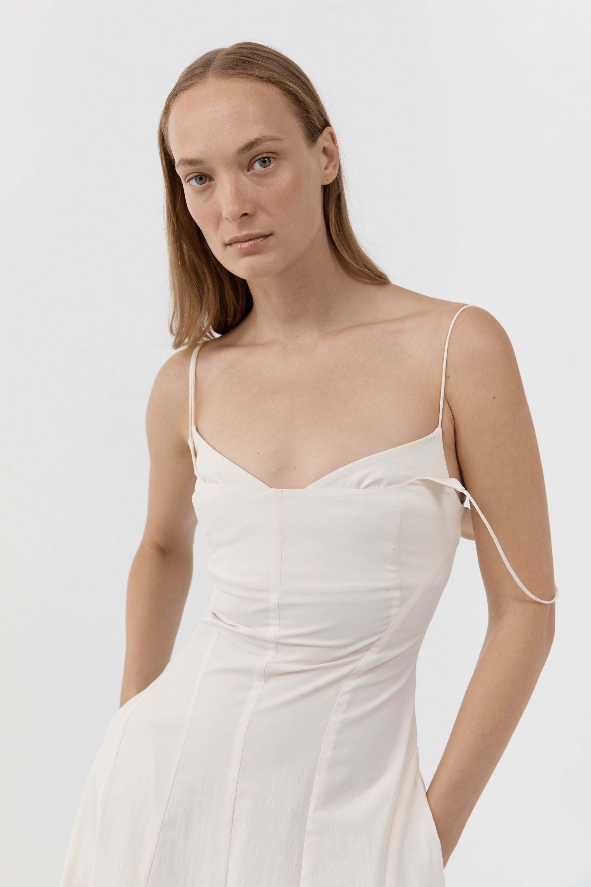 St Agni Panelled Bustier Dress in Talco - close up