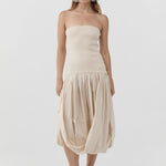 St Agni Raw Silk Asymm Balloon Dress in Cloud Cream - side view