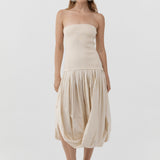 St Agni Raw Silk Asymm Balloon Dress in Cloud Cream - side view
