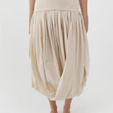 St Agni Raw Silk Asymm Balloon Dress in Cloud Cream - detail view
