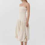 St Agni Raw Silk Asymm Balloon Dress in Cloud Cream - styled look