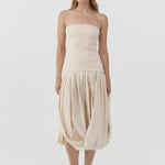 St Agni Raw Silk Asymm Balloon Dress in Cloud Cream - close up