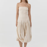 St Agni Raw Silk Asymm Balloon Dress in Cloud Cream - close up