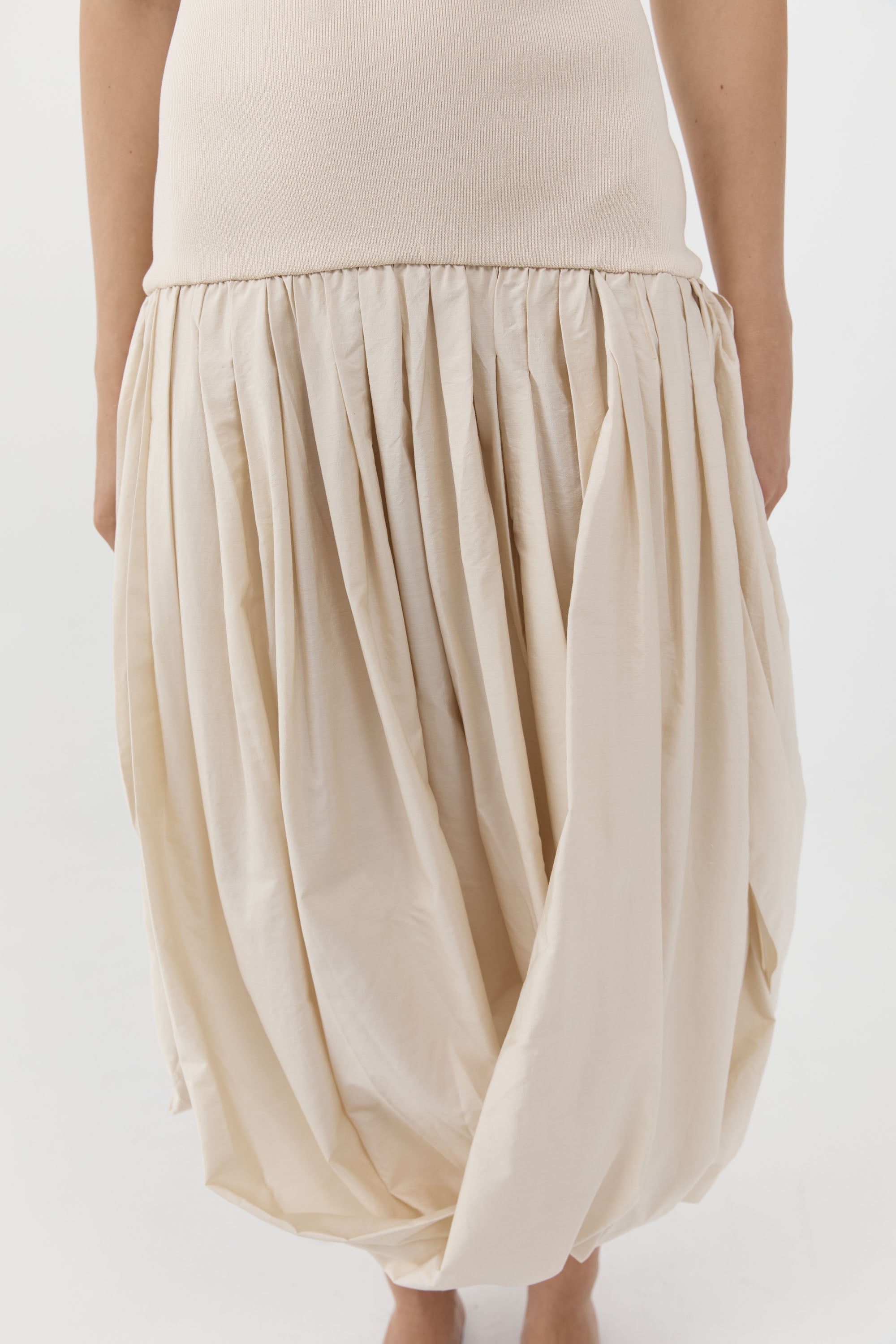 St Agni Raw Silk Asymm Balloon Dress in Cloud Cream - close up
