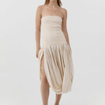 St Agni Raw Silk Asymm Balloon Dress in Cloud Cream - close up