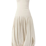 St Agni Raw Silk Asymm Balloon Dress in Cloud Cream