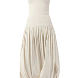 St Agni Raw Silk Asymm Balloon Dress in Cloud Cream