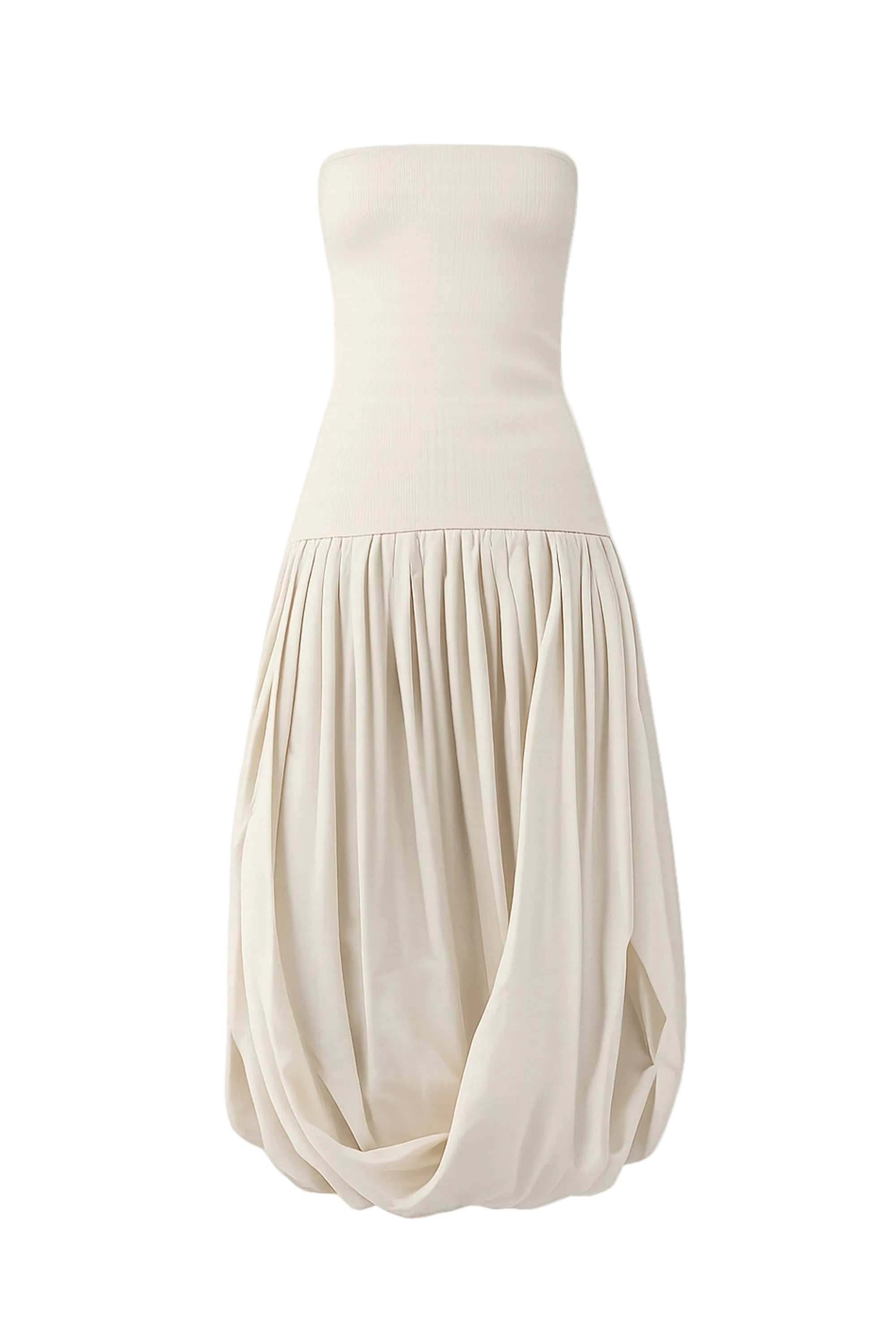 St Agni Raw Silk Asymm Balloon Dress in Cloud Cream