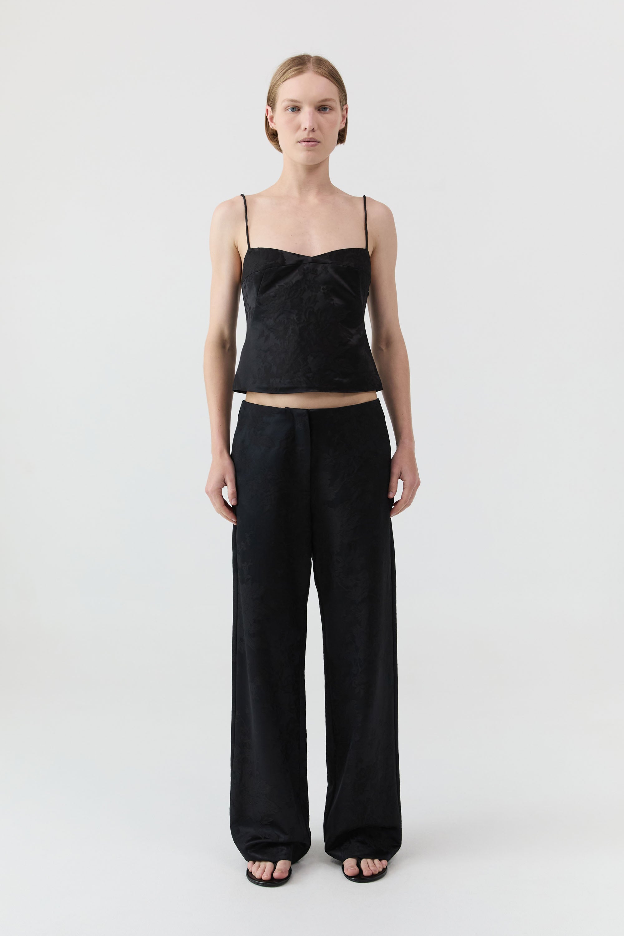 St Agni Silk Wool Jacquard Cami in Black - styled look