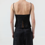 St Agni Silk Wool Jacquard Cami in Black - close up