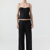 St Agni Silk Wool Jacquard Minimal Pants in Black - side view