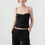 St Agni Silk Wool Jacquard Minimal Pants in Black - detail view