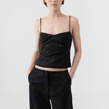 St Agni Silk Wool Jacquard Minimal Pants in Black - detail view