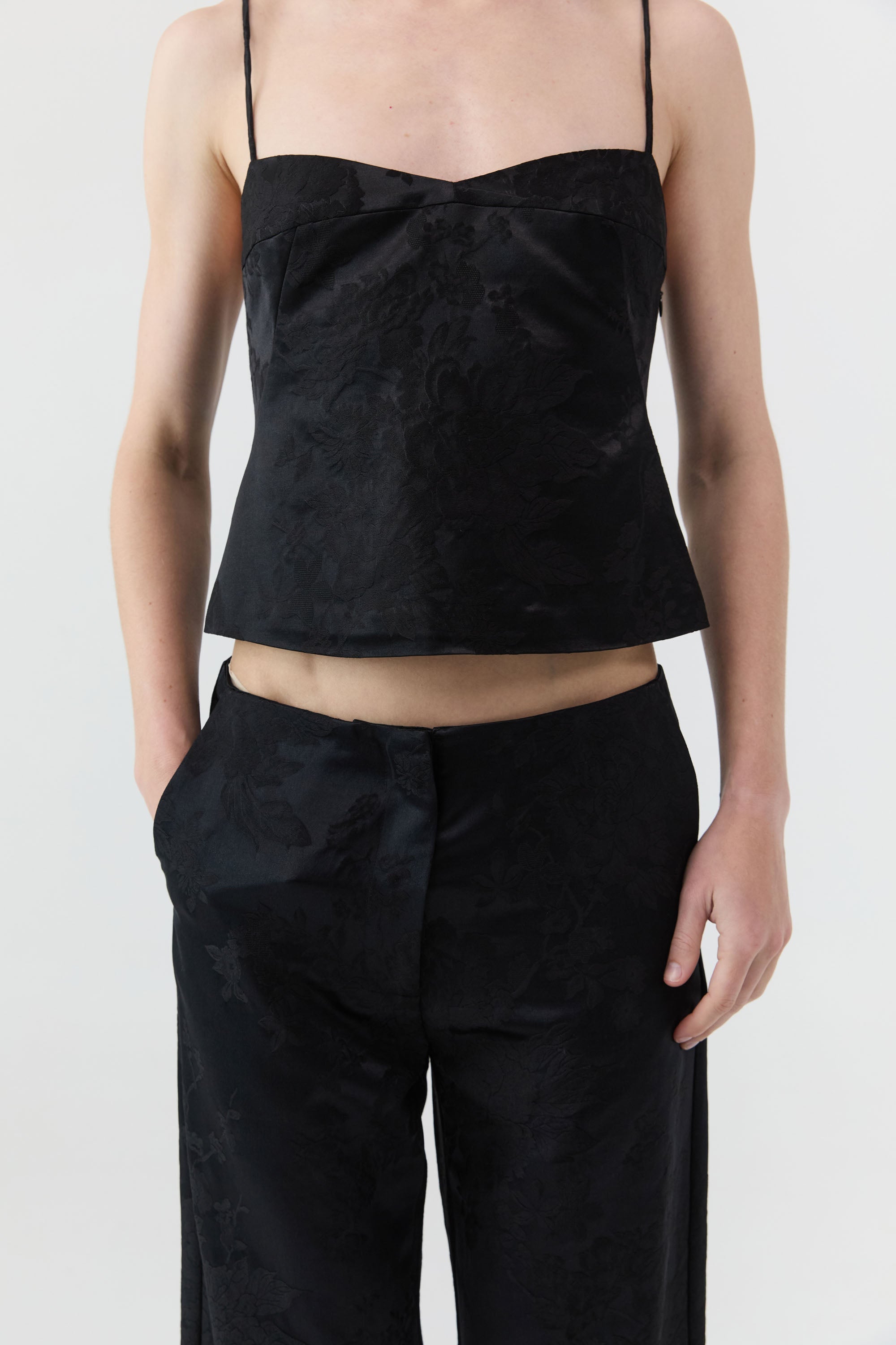 St Agni Silk Wool Jacquard Minimal Pants in Black - styled look