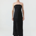 St Agni Silk Wool Jacquard Minimal Pants in Black - close up