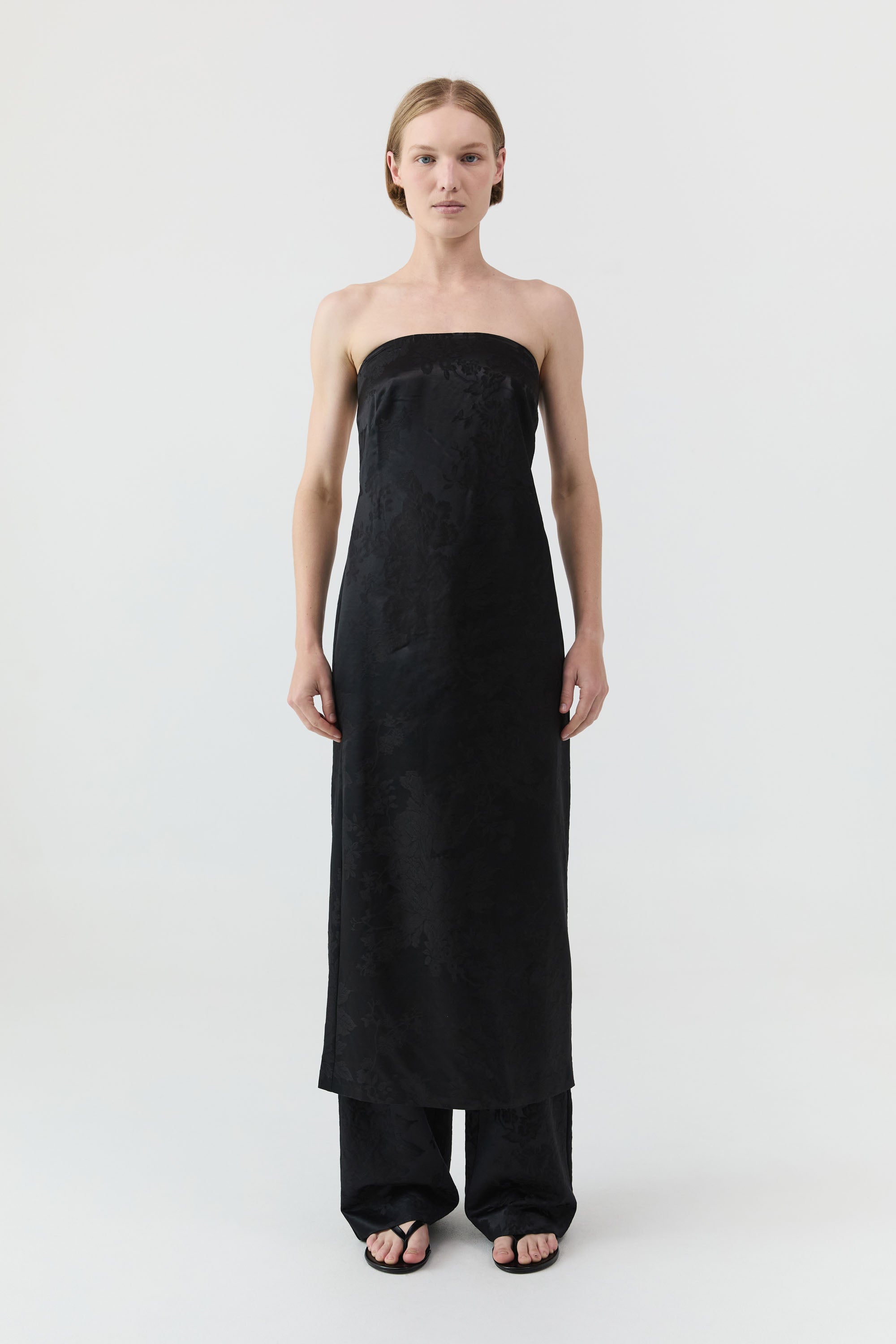 St Agni Silk Wool Jacquard Minimal Pants in Black - close up