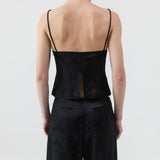 St Agni Silk Wool Jacquard Minimal Pants in Black - close up