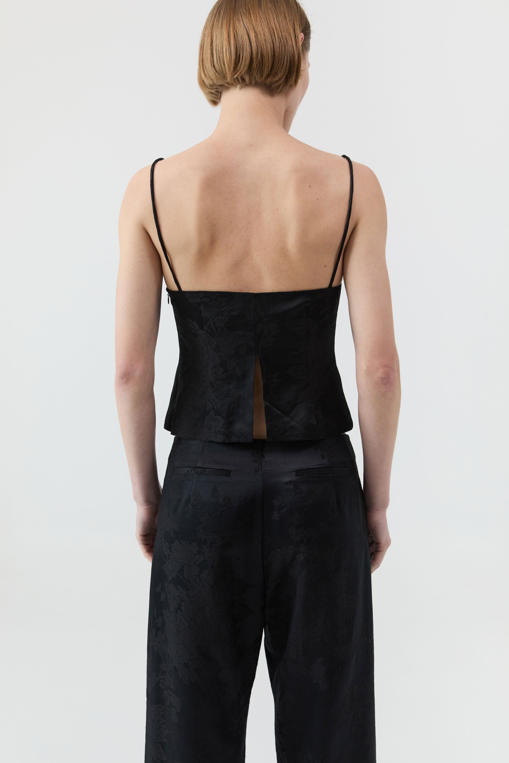 St Agni Silk Wool Jacquard Minimal Pants in Black - close up