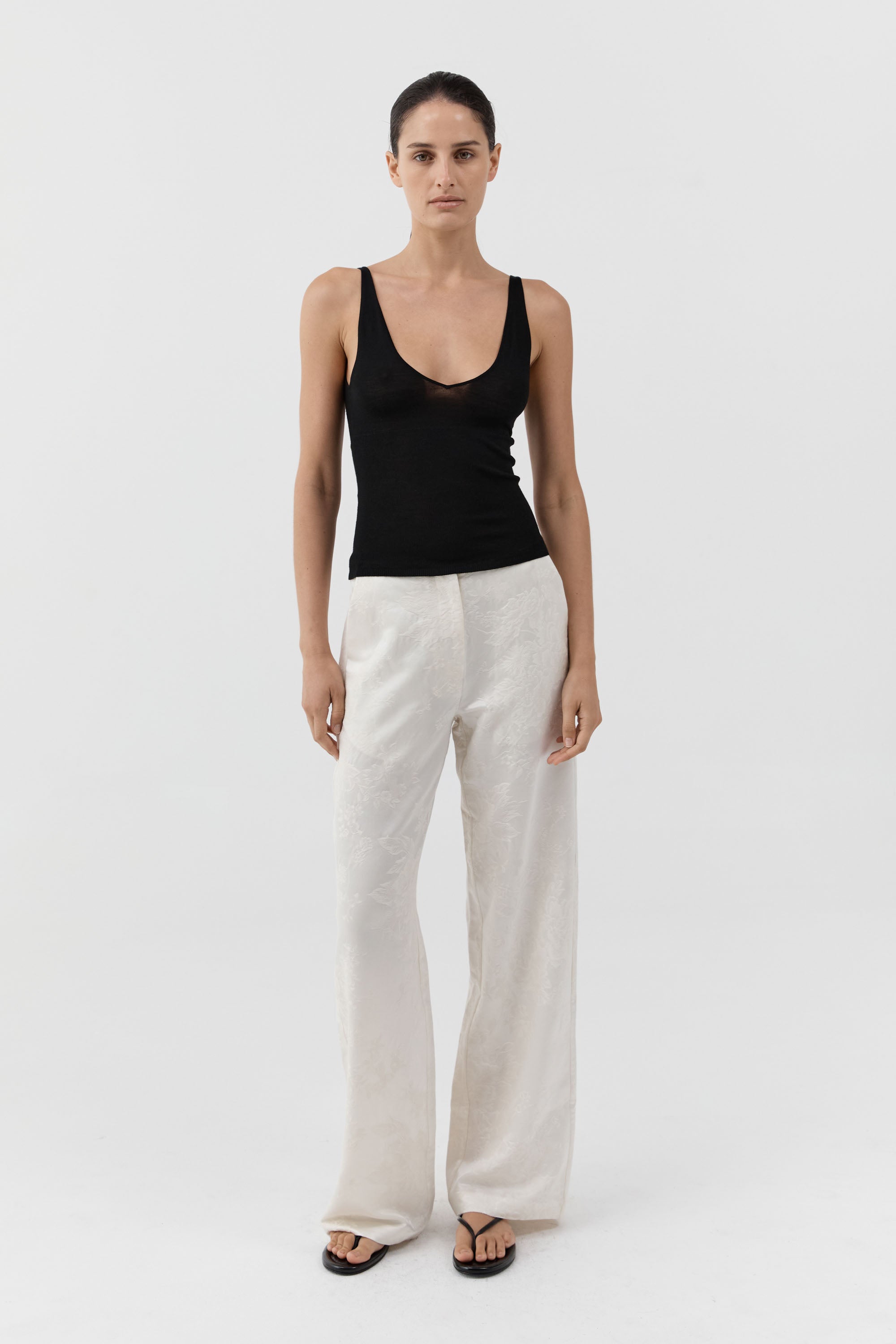 St Agni Silk Wool Jacquard Minimal Pants in Talco - side view