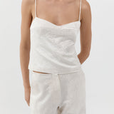 St Agni Silk Wool Jacquard Minimal Pants in Talco - close up