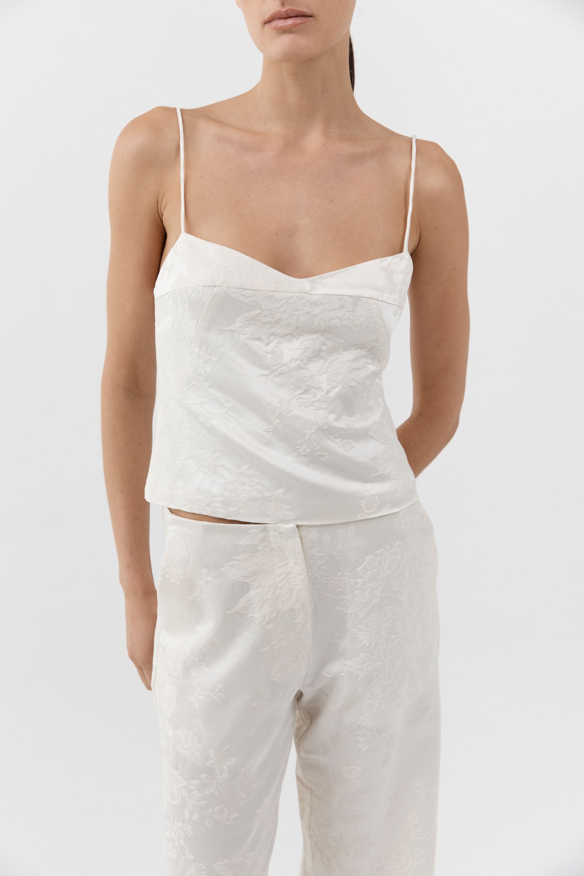 St Agni Silk Wool Jacquard Minimal Pants in Talco - close up