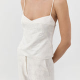 St Agni Silk Wool Jacquard Minimal Pants in Talco - close up